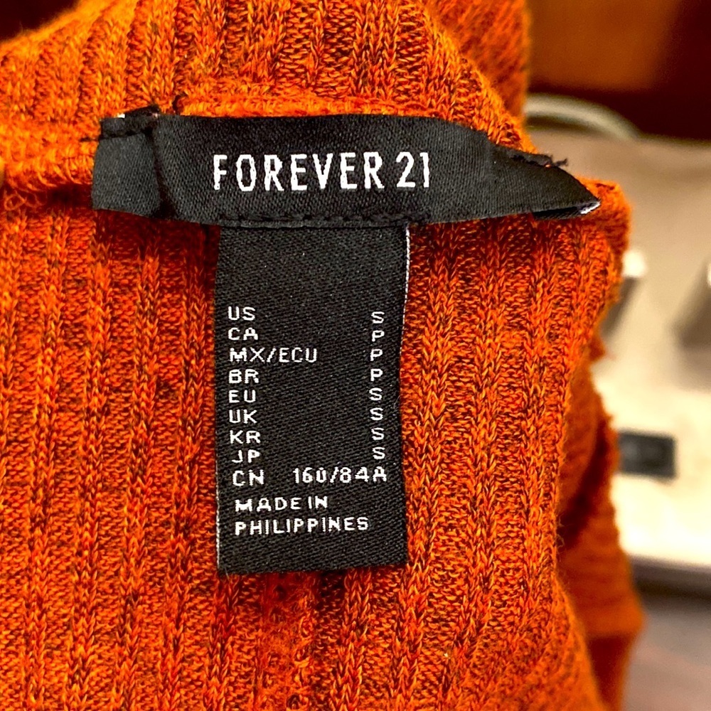 FOREVER 21 RIBBED SLEEVELESS MOCK TURTLENECK MINI DRESS ORANGE Sz S - Picture 4 of 11